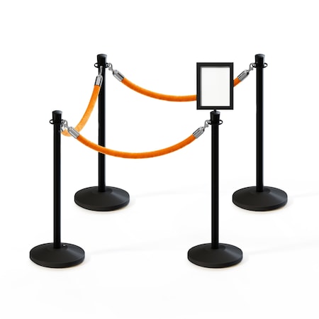 Stanchion Post And Rope Kit Black, 4CrownTop 3Gold Rope 8.5x11V Sign